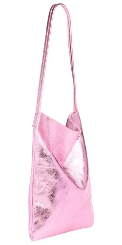 Caspar Klassisch Elegante Schultertasche aus Leder - Modell No.822 - Made in Italy, pink metallic - Elegante Schultertasche aus 100% italienischem Echtleder, ideal für jeden Tag. Mit praktischem Design und Platz für Smartphone, Portemonnaie & Tablet. Hochwertige Alternative zu Plastiktaschen, die langlebig und leicht ist.