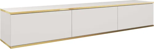 Hängendes TV Schrank - Modernes Design mit Push-to-Open-Funktion. Farbe: Weiss, D: L: 175 cm, H: 30 cm, T: 32 cm. TV Lowboard, TV Board, TV Sideboard Hängend, Wandschrank hängend