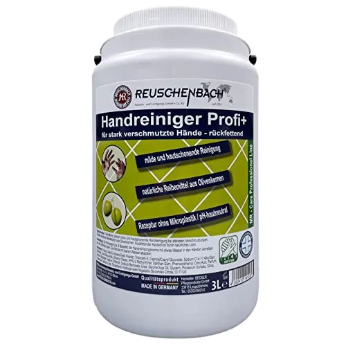 Reuschenbach Handreiniger Profi+, Handwaschpaste für stark verschmutzte Hände - rückfettend, ohne Mikroplastik, 3 Liter