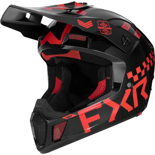 FXR Clutch Gladiator 2024 Motocross Helm, schwarz-rot, Größe S - Motorradhelm mit leichter Polymerlegierung, ultra-hoher Belüftung für besten Komfort und Sicherheit beim Fahren.
