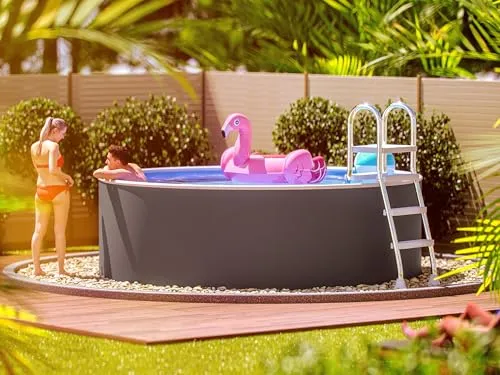 poolomio® Stahlwandpool rund 360 x 120 cm Graphite/Weiß | Robuster Gartenpool als Aufstellbecken oder Einbaupool | Aufstellpool Komplettset mit Innenfolie 0,5 mm, Skimmer & Einlaufdüse