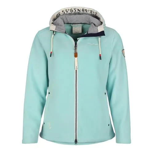 Dry Fashion Damen Fleecejacke Norden mit Kapuze - Windabweisende Jacke mit taillierten Schnitt in Pastelltürkis Größe 48