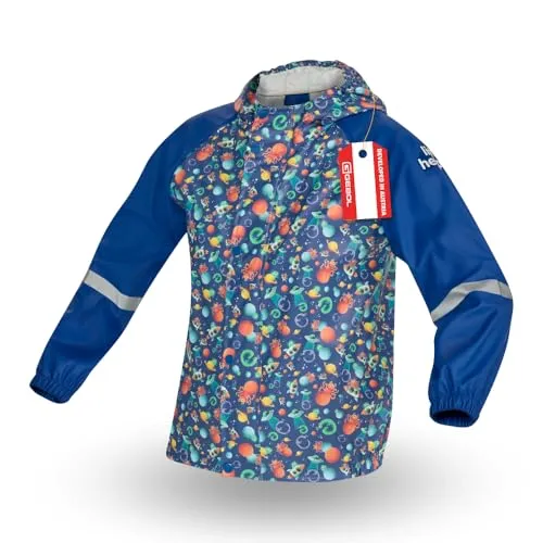 Gebol Kinder Regenjacke wasserdicht mit Kapuze – leichte atmungsaktive Outdoor Jacke mit Reflektoren für Mädchen & Jungen – Matschjacke „Little Helpers”