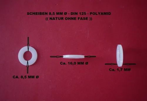 Reyher Unterlegscheibe DIN 125-1 Form A 8,4 x 16 x 1,6 - 1000er Pack - Sonstige Unterlegscheiben aus hochwertigem Polyamid, ideal für zuverlässige Montage und optimale Lastverteilung, in praktischer 1000er Verpackung.