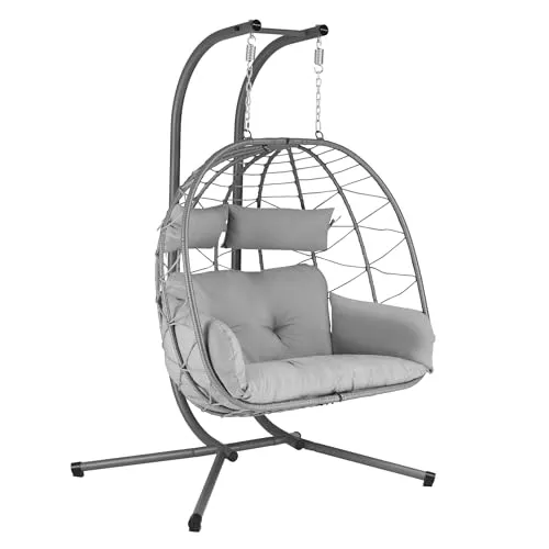 HinHocker Hängesessel für 2 Personen | Grau | XXL Hängeschaukel für Indoor und Outdoor - Hängesessel für 2 Personen mit abnehmbarem Korb und ergonomischem Design. Ideal für Garten, Terrasse oder Innenräume, bietet er höchsten Komfort und lässt sich platzsparend verstauen.