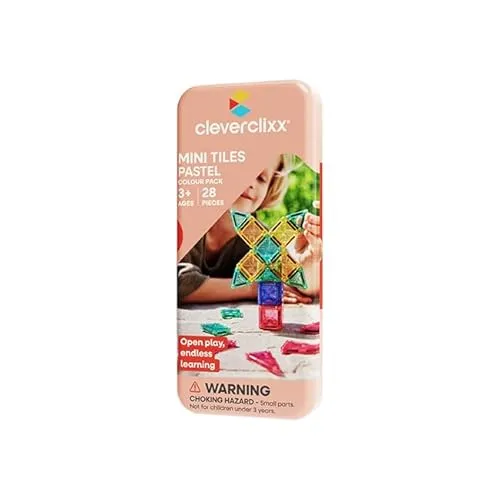 Cleverclixx Mini Tiles Pack Pastellfarben – 28 Teile für kreative Bauprojekte - Konstruktionsspielzeug Komplette Sets & Packs, ideal für unterwegs und fördert die Kreativität von Kindern ab 3 Jahren.