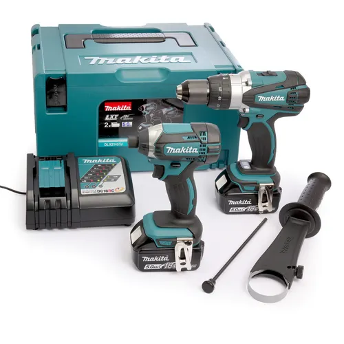 Makita DLX2145TJ 18V Kombi Bohrer & Schlagschrauber Doppelpack - Bohrmaschinen-Set mit 2 leistungsstarken Geräten und 2 x 5.0Ah Lithium-Ionen Akkus für maximale Flexibilität und Effizienz bei Ihren Projekten.