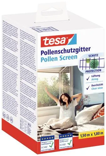 Tesa 55296-00000-00 Pollenschutzgitter 1500mm x 1800mm Anthrazit - Fliegengitter für Allergiker - Hält 98% der Pollen draußen und lässt frische Luft herein. Einfach zu montieren ohne Bohren, ideal für nach innen öffnende Fenster.