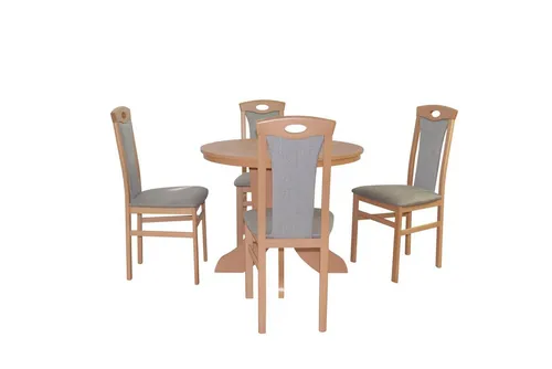 Essgruppe Paulina (5-teilig) - Hochwertige 5tlg. Essgruppe mit 4 Massivholzstühlen und 1 Esstisch, ideal für gemütliche Familienessen. Bequeme schaumstoffgepolsterte Stühle mit attraktiven Stoffbezügen.