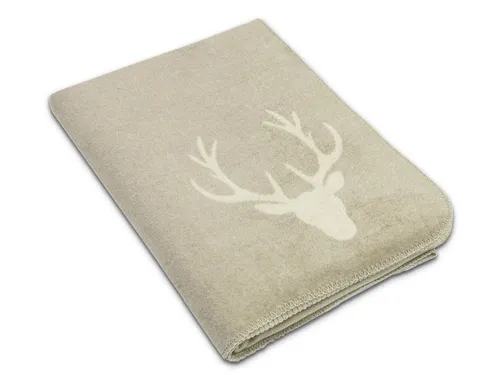 ZOLLNER Wohndecke mit Hirschkopf, Wendedecke 150 x 200 cm - Hochwertige Bettdecke aus 60% Baumwolle und 40% Polyacryl, ideal für gemütliche Abende und vielseitig einsetzbar – waschbar bis 40 °C für einfache Pflege.