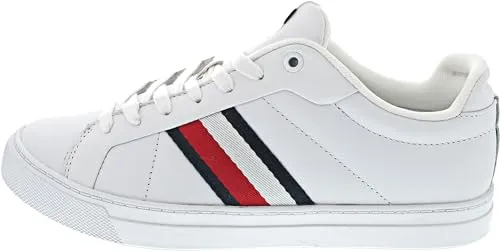 Tommy Hilfiger Herren Court Sneaker Icon Stripes Low Top, Weiß (White), 42 - Herren-Sneaker aus 100% Leder, stilvolles Design mit optimaler Passform und ideal für jeden Anlass – perfekt für Alltag und besondere Events.