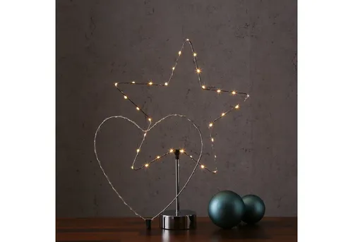 MARELIDA LED Stern LED Stern Kombi Dekoleuchte Herz Metallherz 30LED 50cm silber, LED Classic, warmweiß (2100K bis 3000K)