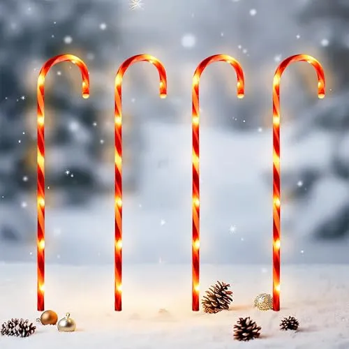 XL LED Zuckerstangen für Außen mit Timer 74 cm - 4er Set - Gartendeko Weihnachts Stecker Batterie betrieben - Winter Deko Beleuchtung für Garten Balkon Terrasse