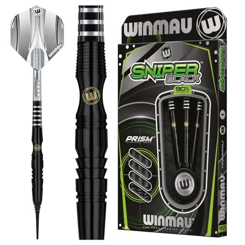 WINMAU Sniper Black 18 Gramm Barrel / 20 Gramm Gesamtgewicht Professionelles Wolfram-Dart-Set mit Flights und Schäften (Shafts)