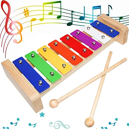 Xylophon Glockenspiel aus Holz für Kinder und Erwachsene - Buntes 8-Töne Xylophon aus hochwertigem Holz, sicher und langlebig. Ideal für kreative Spielstunden und Musikunterricht. Perfektes Geschenk für Kinder und Erwachsene!
