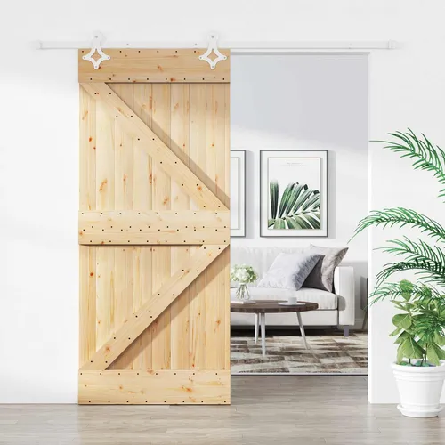 vidaXL Schiebetür aus massivem Kiefernholz 90 x 210 cm - Braun - Erlebe modernes Design mit unserer Schiebetür aus Kiefernholz. Der platzsparende Mechanismus sorgt für einen eleganten Übergang zwischen Räumen und nutzt den Raum optimal aus.