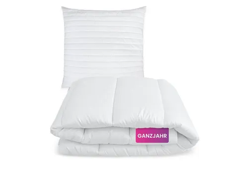 wometo Microfaserbettdecke + Kopfkissen Set 135x200 cm - Ganzjahres Bettdecke & Kopfkissen, OEKO-TEX® zertifiziert, waschbar und ideal für einen erholsamen Schlaf.