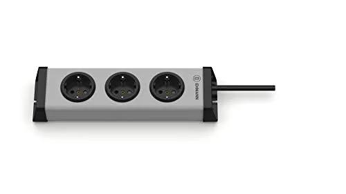 Ehmann Steckdosenleiste mit 3m Kabel - 3-fach grau - Steckdosen & Zubehör mit 3 Schutzkontakt-Steckdosen in 90°-Anordnung für mehr Platz. Maximale Leistung von 3.600 Watt, ideal für sichere Innenanwendungen. Made in Germany mit 5 Jahren Garantie.