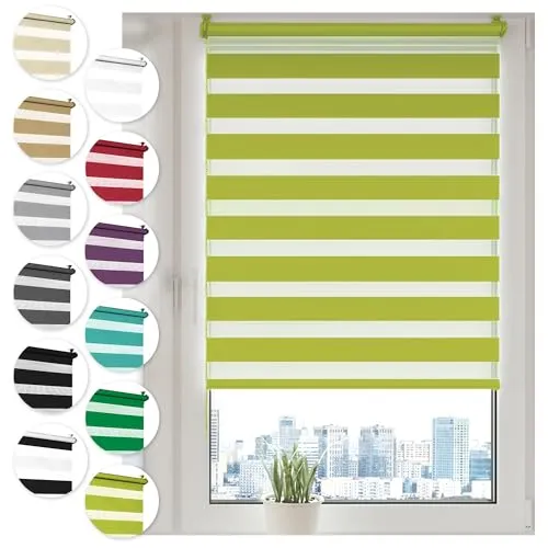 Doppelrollo Klemmfix ohne Bohren 30cm x 100cm Olivegrün Duo Rollo Klemmrollo Sonnenschutzrollo Fensterrollo für Fenster & Türen Zebrarollo Seitenzugrollo