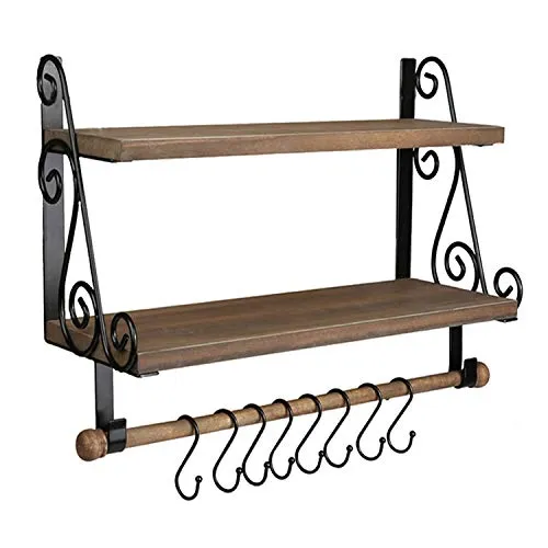 Halcent Wandregal Holz Hängeregal mit 8 Haken