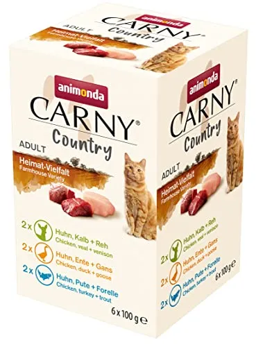 Carny Country Katzenfutter nass Home Mix (6 x 100g), Katzen Nassfutter von animonda ohne Getreide und Zucker, mit frischen fleischlichen Zutaten