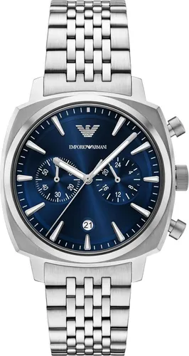 Chronograph Armani Exchange Silber Kollektion - Herrenuhr - Elegante Armbanduhr mit Edelstahlgehäuse und blauem Zifferblatt. 5 ATM wasserdicht, ideal für jeden Anlass und perfekt für stilbewusste Männer.