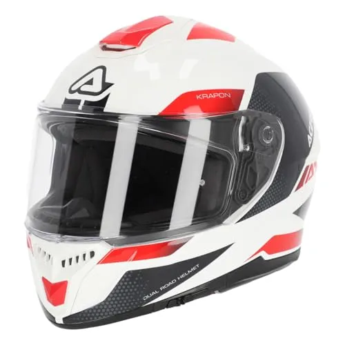 Acerbis Krapon Integralhelm - Weiß/Rot/Schwarz - M - Motorradhelm mit integrierter Sonnenblende, hypoallergener Innenausstattung und ECE-Zulassung für sicheres Fahren.
