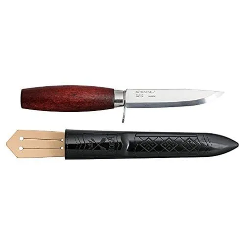 Produktbild Morakniv Classic 2F mit Fingerschutz, 10,5 cm Carbonstahlklinge, rotbraunem Birkenholzgriff, Polymerscheide mit Lederschlaufe