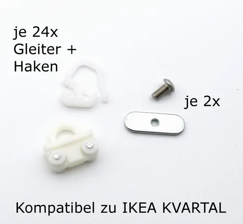 24x Gardinen Gleiter Rollen passend für IKEA KVARTAL Schienensystem Laufschiene