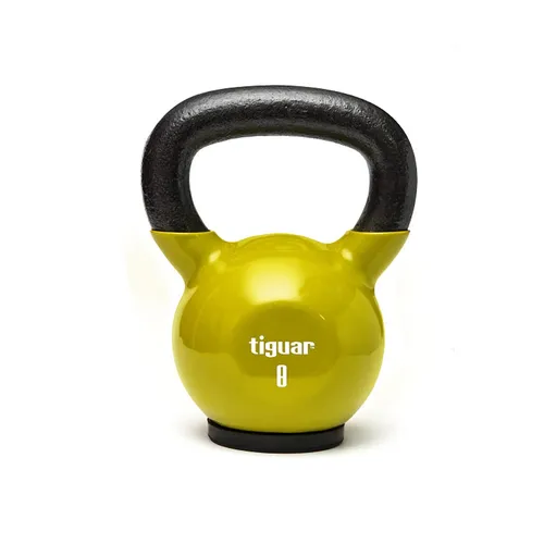 tiguar Kettlebell 8 kg (Oliv)  Vinyl-Kettlebell mit gummierter Bodenplatte, ergonomischer Griff, ideal für Kraft- und Ausdauertraining, Koordination und Stabilisation