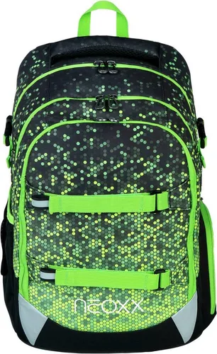 neoxx Schulrucksack Active Pro, Pixel in my schwarz - Schulrucksack mit ergonomisch geformtem, gepolstertem Rückensystem und wasserabweisendem Material – ideal für Schüler, die Komfort und Funktionalität schätzen.