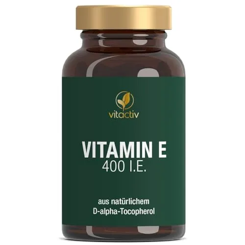 VITACTIV Vitamin E 400 I.E. - 90 Vitamin E Kapseln Hochdosiert, 268mg reines Vit E pro Kapsel – Natürliches bioaktives Tocopherol, plus Sonnenblumenöl - Hohe Bioverfügbarkeit, Laborgeprüft in DE