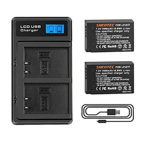 2X Shentec LP-E17 1500mAh Akku Kompatibel mit Canon LP-E17 Canon EOS M3 M5 M6 200D 750D 760D 800D Rebel T6i T6s 8000D 9000D Kiss X8i Kiss X9