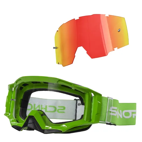 SCHNORR Sportbrille MX Neo Motocross Brille mit Anti-Fog und Wechselglas Rot - Motorradbrille MX Neo in Grün mit transparentem Glas (S0) und Anti-Fog-Beschichtung. Flexibler Rahmen für optimale Passform, ideal für Offroad-Einsätze und wechselnde Lichtverhältnisse.
