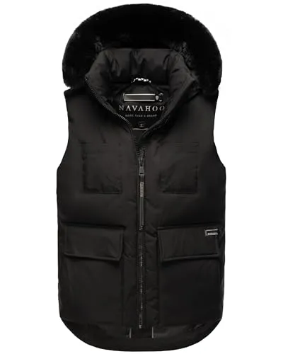 Navahoo Damen ärmellose Outdoorweste Zimthäschen XIV - Funktionsjacke mit abnehmbarem Kunstfell und praktischen Taschen, ideal für stilvolle Wärme an kalten Wintertagen.