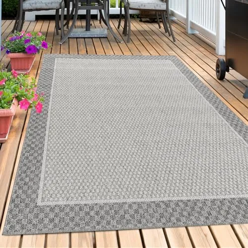 Wetterfester Outdoor Teppich für Terrasse, Garten und Balkon