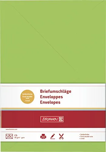 BRUNNEN 105125450 Briefumschlag (C5, 17.6 x 25 mm, gummiert, Papier, 80 g/qm, 10 Umschläge) hellgrün
