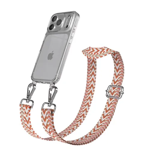 EAZY CASE Handykette - Verstellbares Taschenband kompatibel mit iPhone 17 Pro, Schulterriemen, Handykordel mit Silikon Hülle, Umhängetasche, Blau Rot Silber