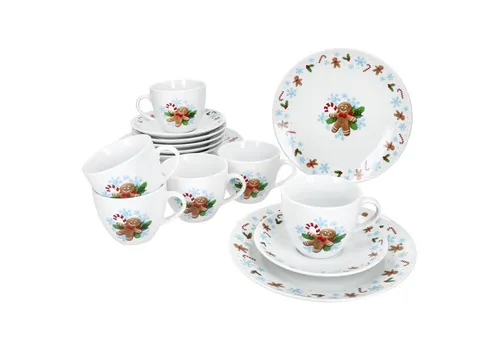 MamboCat Kaffeeservice 18tlg Candyman Porzellan - Festliches 18-teiliges Kaffeeservice für 6 Personen, ideal für die Weihnachtszeit mit niedlichen Lebkuchenmotiven und spülmaschinenfestem Porzellan.
