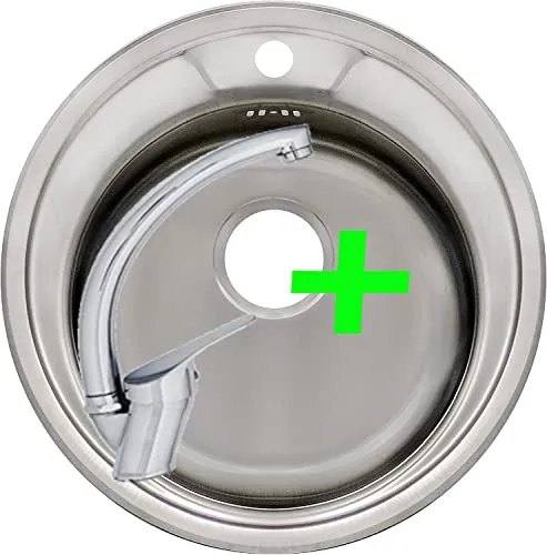 Edelstahl-Einbauspüle 48,5cm Durchmesser mit Armatur Mega Küchenspüle Rundes Spülbecken Rundspüle Spüle rund