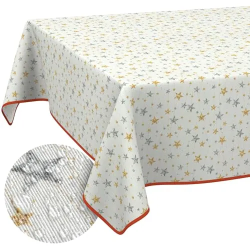 Weihnachtstischdecke Stofftischdecke Tischdecke Weihnachten abwaschbar pflegeleicht Weihnachten Sterne 90x130cm mit Saum (Eingefasst)
