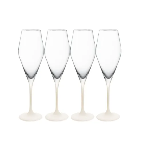Villeroy & Boch Manufacture Rock Blanc Sektglas Set 4tlg. 260ml - Elegantes Sektglas Set aus Kristallglas mit mattweißer Veredelung, ideal für besondere Dinner-Momente. Perfekte Haptik und ansprechendes Design für stilvolle Tischdekoration.
