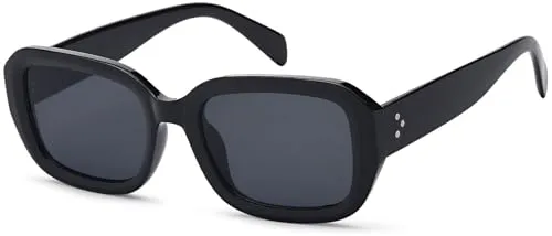 styleBREAKER Damen Retro Sonnenbrille mit breitem Kunststoff Rahmen und Rechteckigen Polycarbonat Gläsern 09020143, Farbe:Gestell Schwarz/Glas Grau getönt