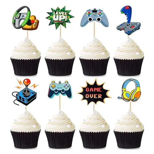 Tortendeko,8 Stück Happy Birthday Tortendeko Gaming Cupcake Deko Cake Topper Geburtstag Kuchen Deko,für Kinder Spiel Thema Party Geburtstag Dekoration