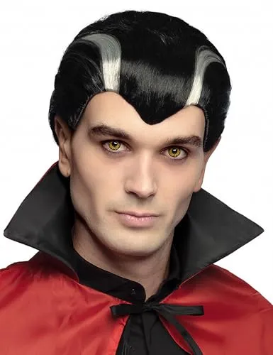 Schwarz-weiße Vampir-Perücke für Herren - Schwarz