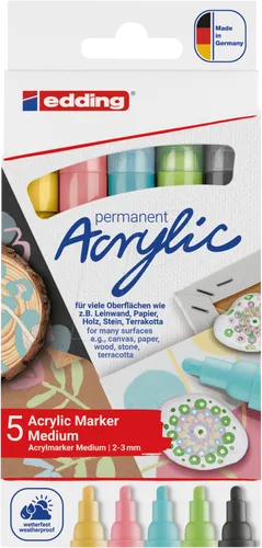 edding 5100 Pastell Acrylstifte Set - 5 Farben (2,0-3,0 mm), deckend und geruchsarm für kreative Projekte auf Holz, Papier und Leinwand