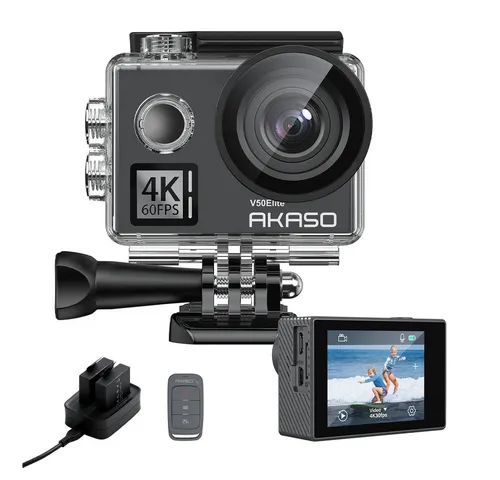 AKASO V50 Elite 4K Action Cam - Actionkamera mit 4K/60fps, wasserdicht bis 40m und integrierter Bildstabilisierung für flüssige Aufnahmen. Ideal für Abenteuer und Wassersport.