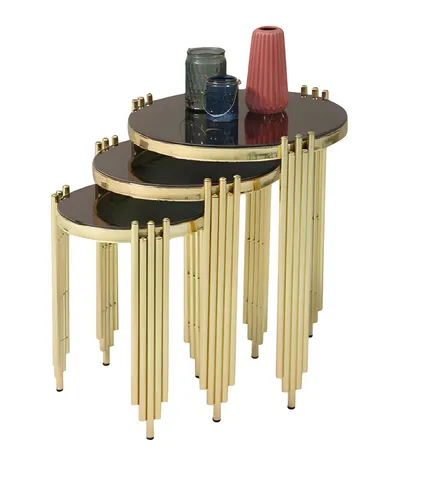 Luxuriöse Beistelltische in modernem Design - Ziertische aus Glas und Edelstahl, ideal für stilvolle Wohnräume. Mit pflegeleichter Oberfläche und eleganter runder Form sind sie der perfekte Akzent für jedes Wohnzimmer.