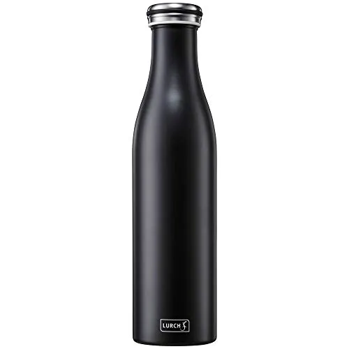 Lurch Isolierflasche Tinkflasche 0,75 Liter Matt Schwarz - Isolierflasche aus Edelstahl, hält Getränke bis zu 12 Stunden heiß oder kalt. 100% dichter Verschluss, ideal für kohlensäurehaltige Getränke. Stylisches Design in mattschwarz.