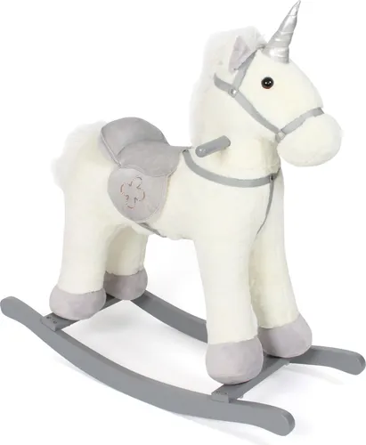 Bayer Chic 2000 Schaukeleinhorn - Beige-Grau - Schaukelpferd mit goldenem Einhorn, Sattelhöhe 46 cm, aus hochwertigem Plüsch, ideal für Kinder und sofort einsatzbereit.